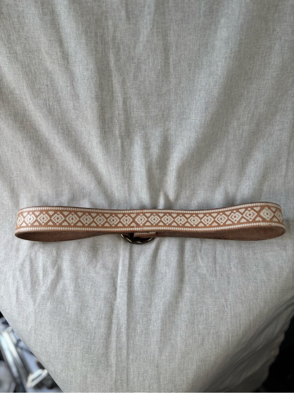 Lucky Brand Embossed Leather Belt Womens M Antique Brass Buckle Western 1.5” - Picture 3 of 14